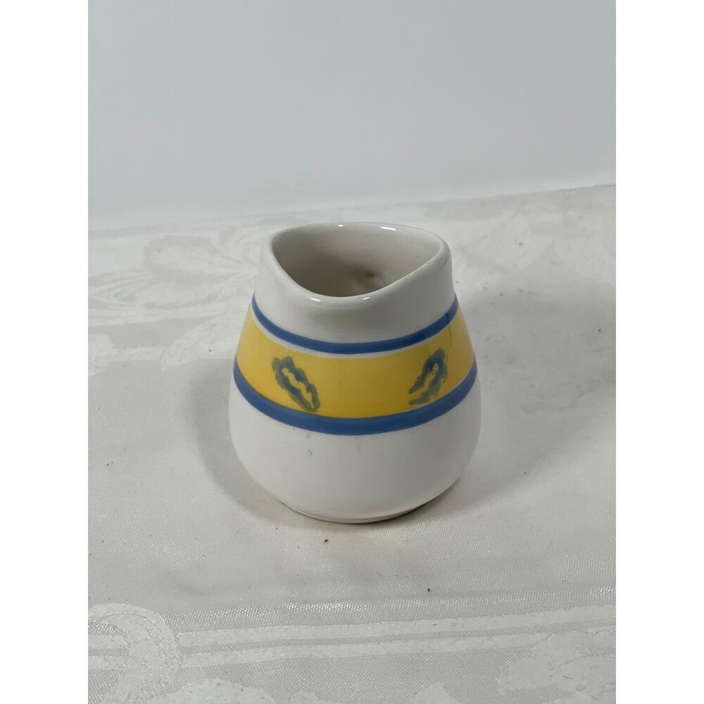 La Primula S.R.I.  Italian Creamer pitcher yellow and blue floral stoneware